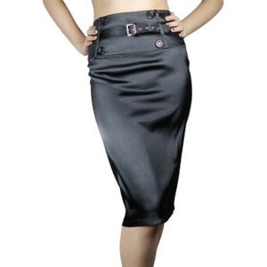 Pinup Style High Waist Belted Satin Pencil Skirt